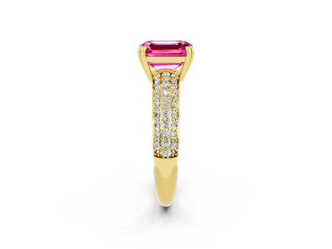 Yellow gold Emerald Cut Cut Pave Diamond Engagement Ring with Channel Set Band and Four-Prong Setting_2