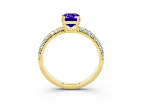 Yellow gold Emerald Cut Cut Pave Diamond Engagement Ring with Channel Set Band and Four-Prong Setting_3