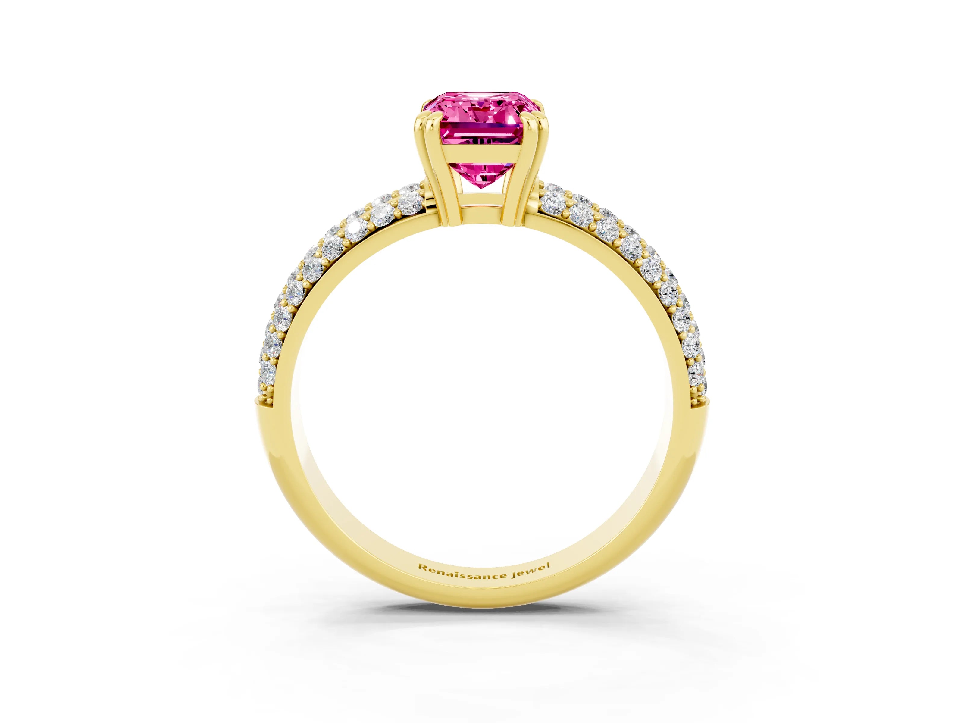 Yellow gold Emerald Cut Cut Pave Diamond Engagement Ring with Channel Set Band and Four-Prong Setting_3