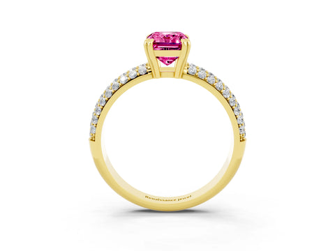 Yellow gold Emerald Cut Cut Pave Diamond Engagement Ring with Channel Set Band and Four-Prong Setting_3
