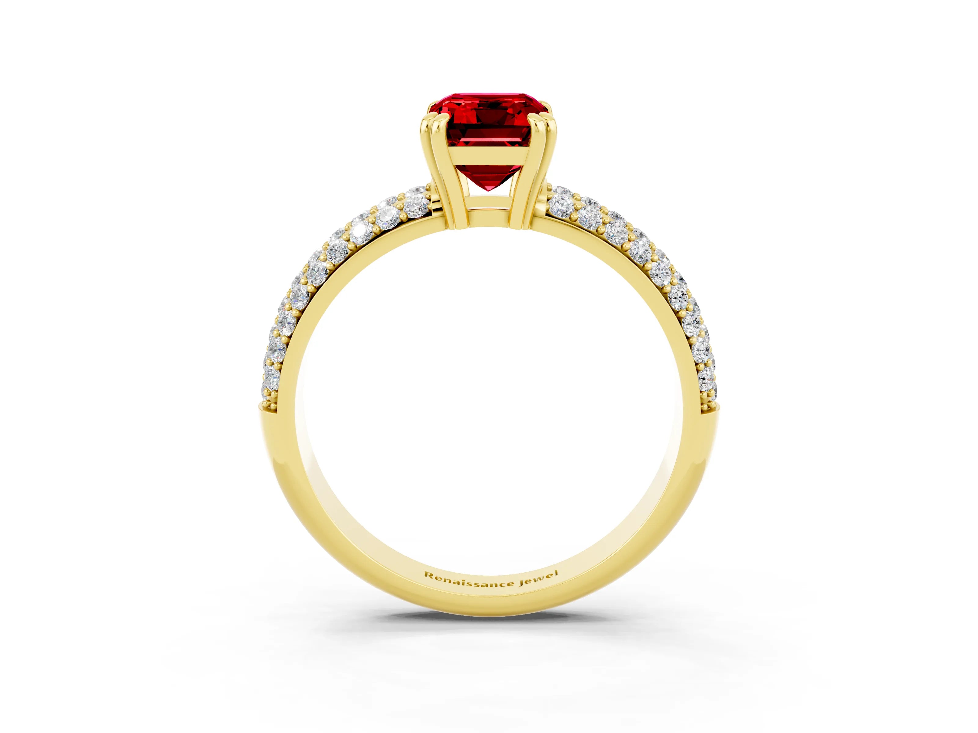 Yellow gold Emerald Cut Cut Pave Diamond Engagement Ring with Channel Set Band and Four-Prong Setting_3