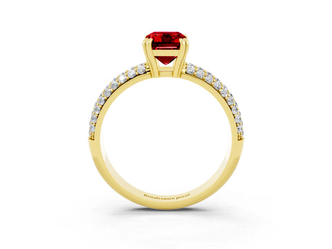 Yellow gold Emerald Cut Cut Pave Diamond Engagement Ring with Channel Set Band and Four-Prong Setting_3