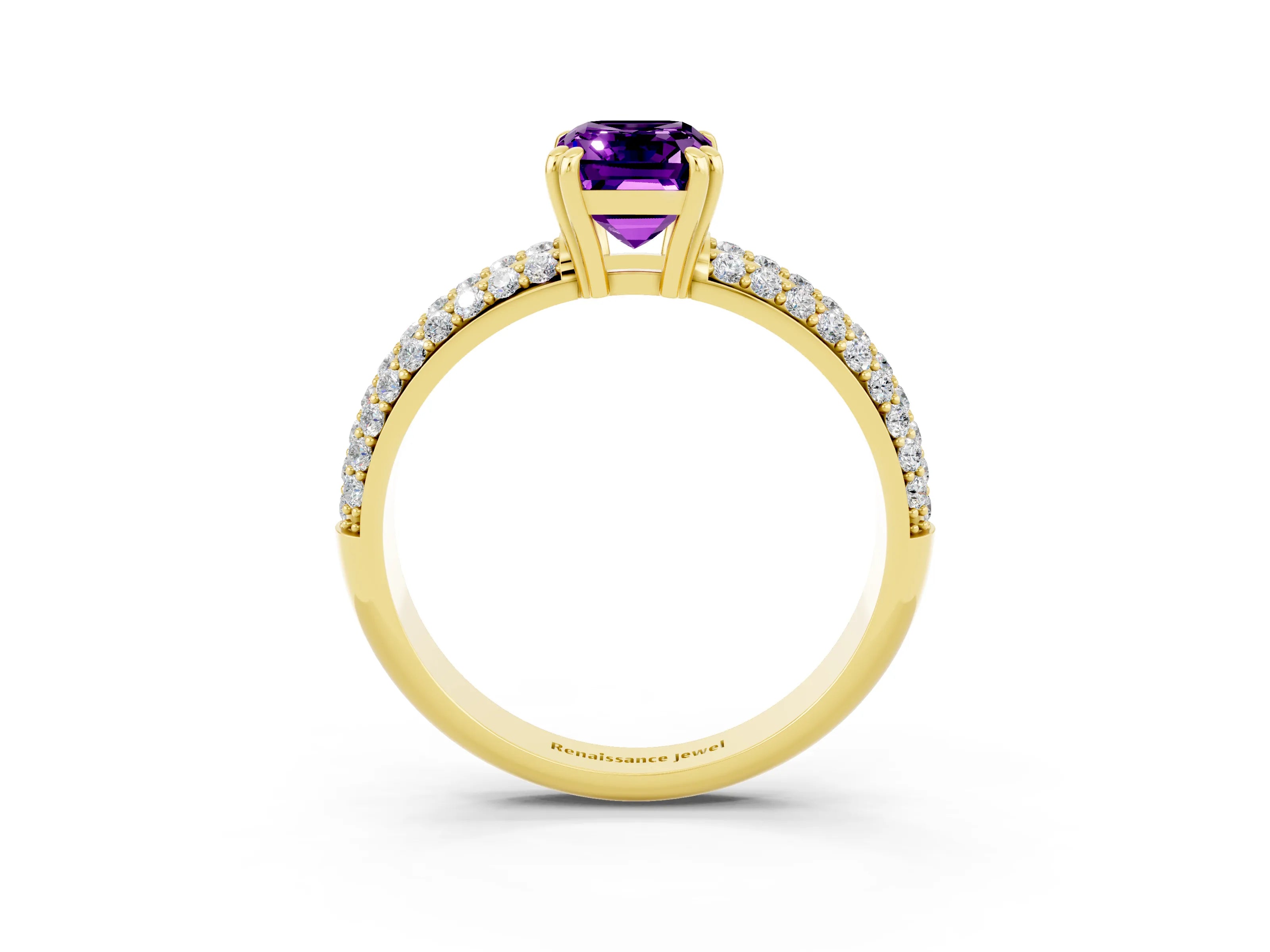 Yellow gold Emerald Cut Cut Pave Diamond Engagement Ring with Channel Set Band and Four-Prong Setting_3