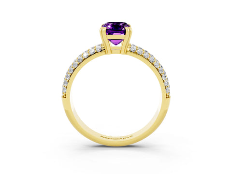 Yellow gold Emerald Cut Cut Pave Diamond Engagement Ring with Channel Set Band and Four-Prong Setting_3