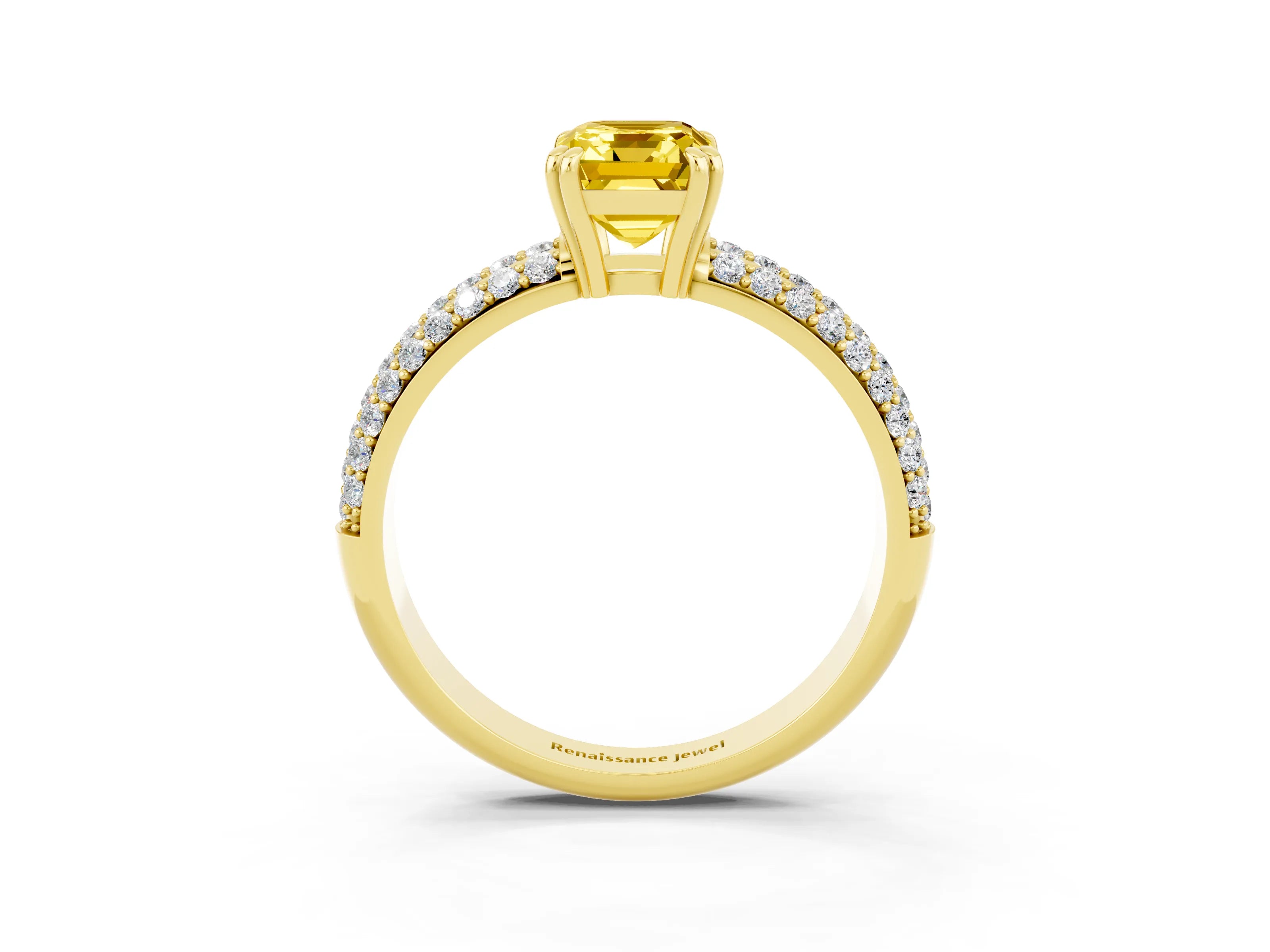 Yellow gold Emerald Cut Cut Pave Diamond Engagement Ring with Channel Set Band and Four-Prong Setting_3