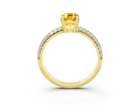 Yellow gold Emerald Cut Cut Pave Diamond Engagement Ring with Channel Set Band and Four-Prong Setting_3