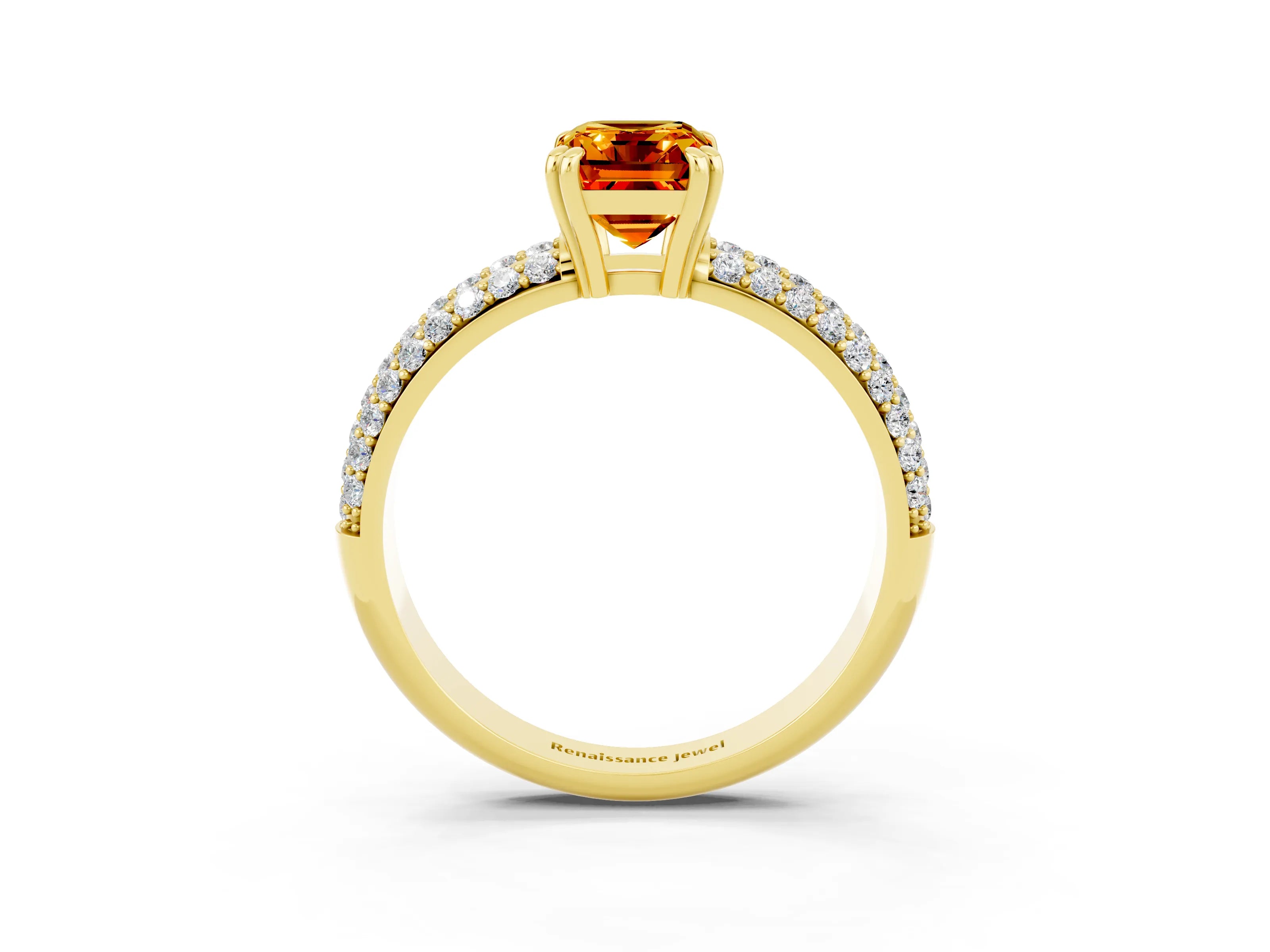 Yellow gold Emerald Cut Cut Pave Diamond Engagement Ring with Channel Set Band and Four-Prong Setting_3