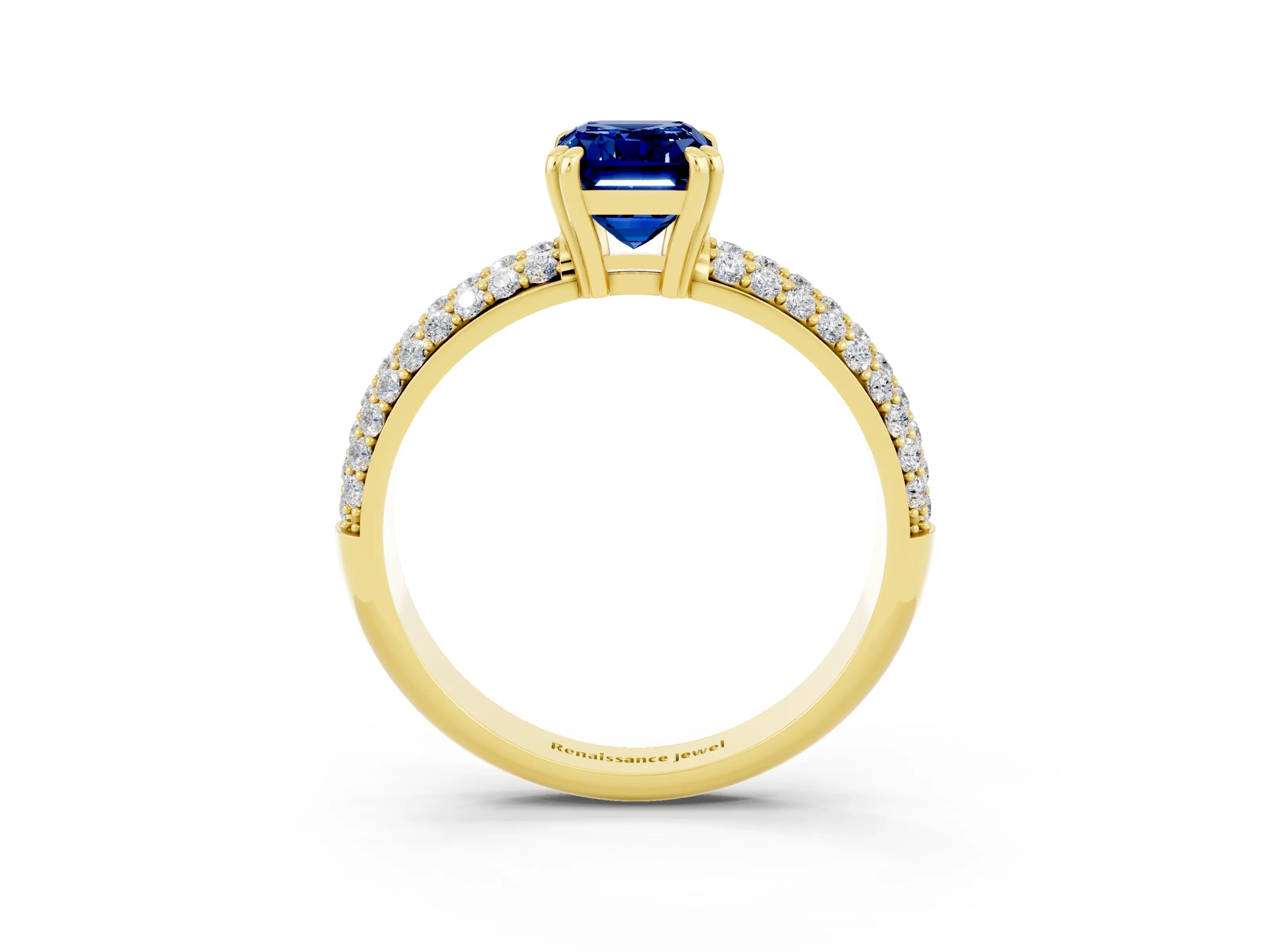 Yellow gold Emerald Cut Cut Pave Diamond Engagement Ring with Channel Set Band and Four-Prong Setting_3