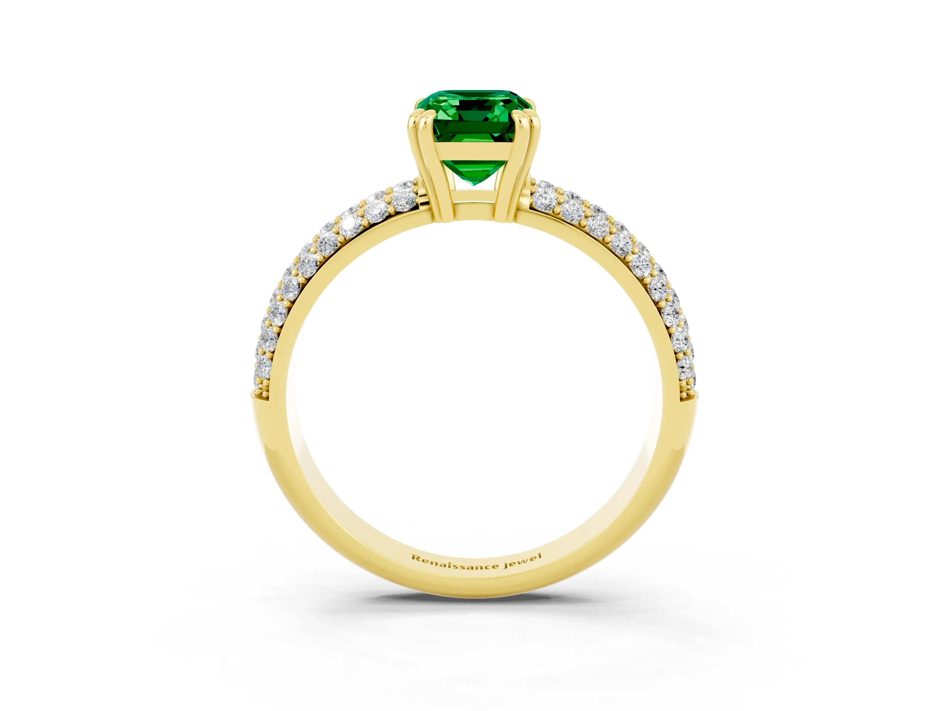 Yellow gold Emerald Cut Cut Pave Diamond Engagement Ring with Channel Set Band and Four-Prong Setting_3