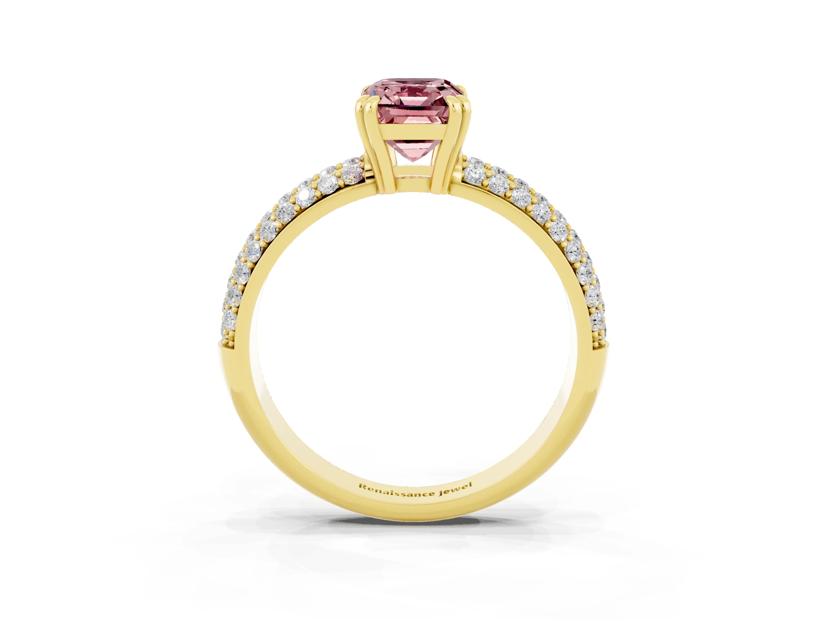 Yellow gold Emerald Cut Cut Pave Diamond Engagement Ring with Channel Set Band and Four-Prong Setting_3