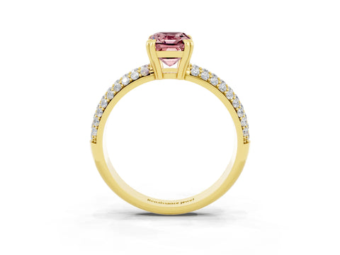 Yellow gold Emerald Cut Cut Pave Diamond Engagement Ring with Channel Set Band and Four-Prong Setting_3