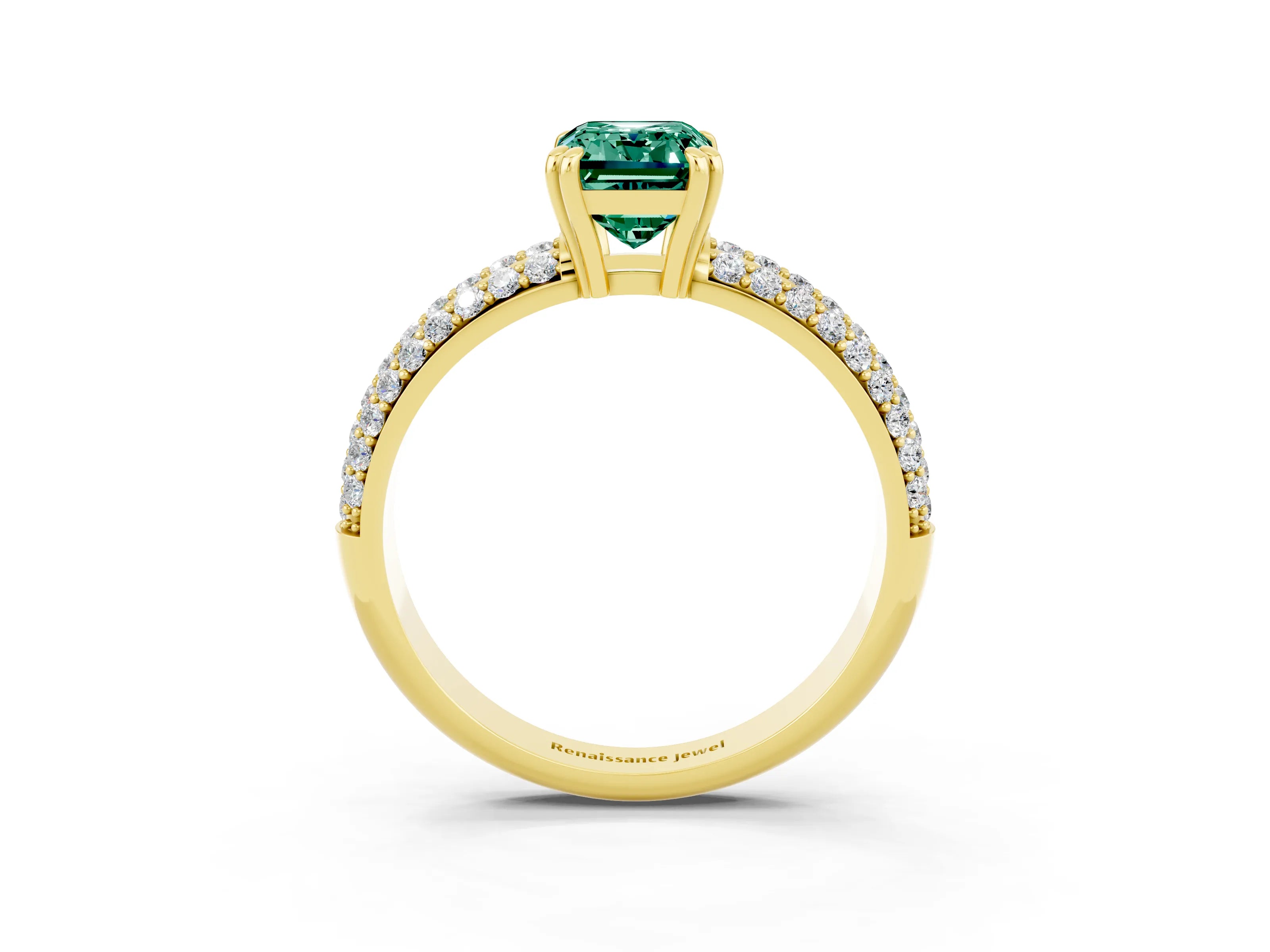 Yellow gold Emerald Cut Cut Pave Diamond Engagement Ring with Channel Set Band and Four-Prong Setting_3