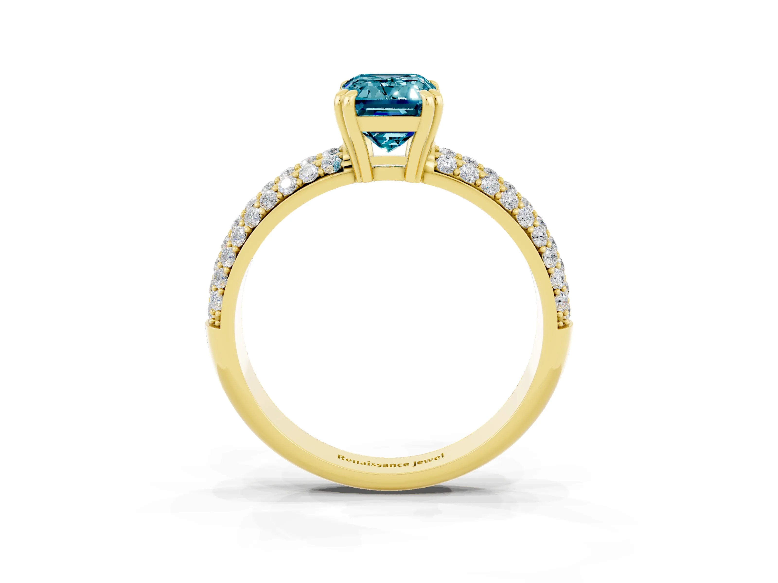 Yellow gold Emerald Cut Cut Pave Diamond Engagement Ring with Channel Set Band and Four-Prong Setting_3