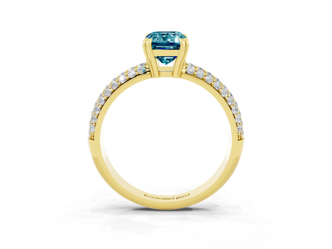 Yellow gold Emerald Cut Cut Pave Diamond Engagement Ring with Channel Set Band and Four-Prong Setting_3
