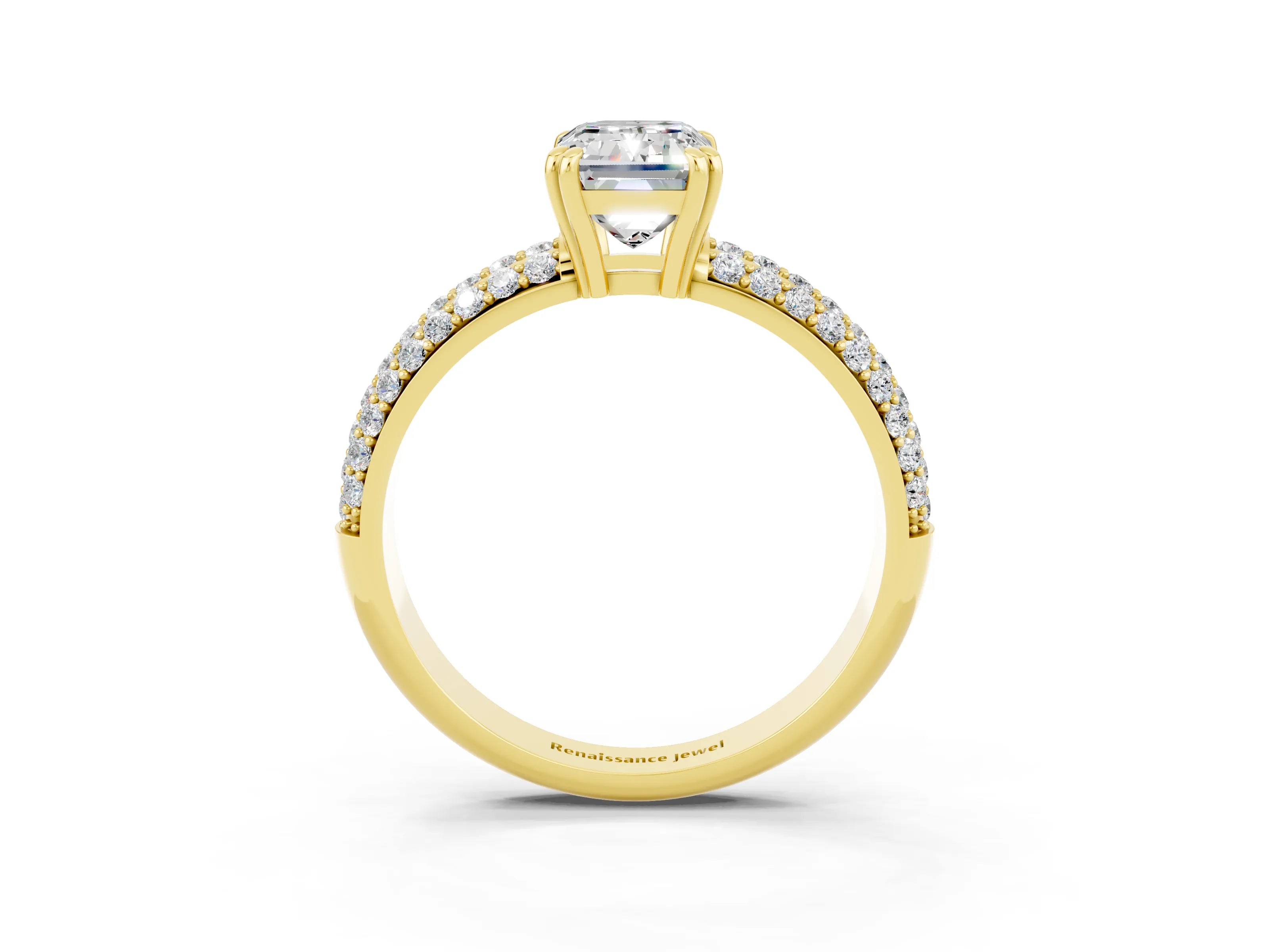 Yellow gold Emerald Cut Cut Pave Diamond Engagement Ring with Channel Set Band and Four-Prong Setting_3