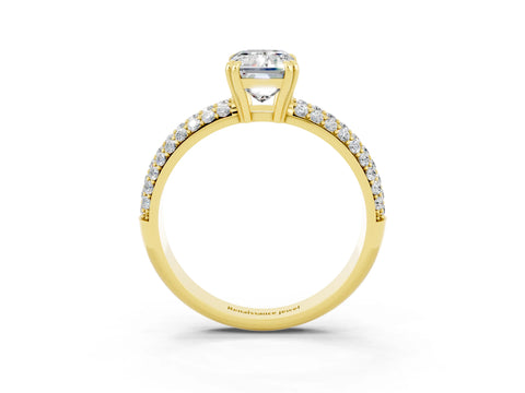 Yellow gold Emerald Cut Cut Pave Diamond Engagement Ring with Channel Set Band and Four-Prong Setting_3