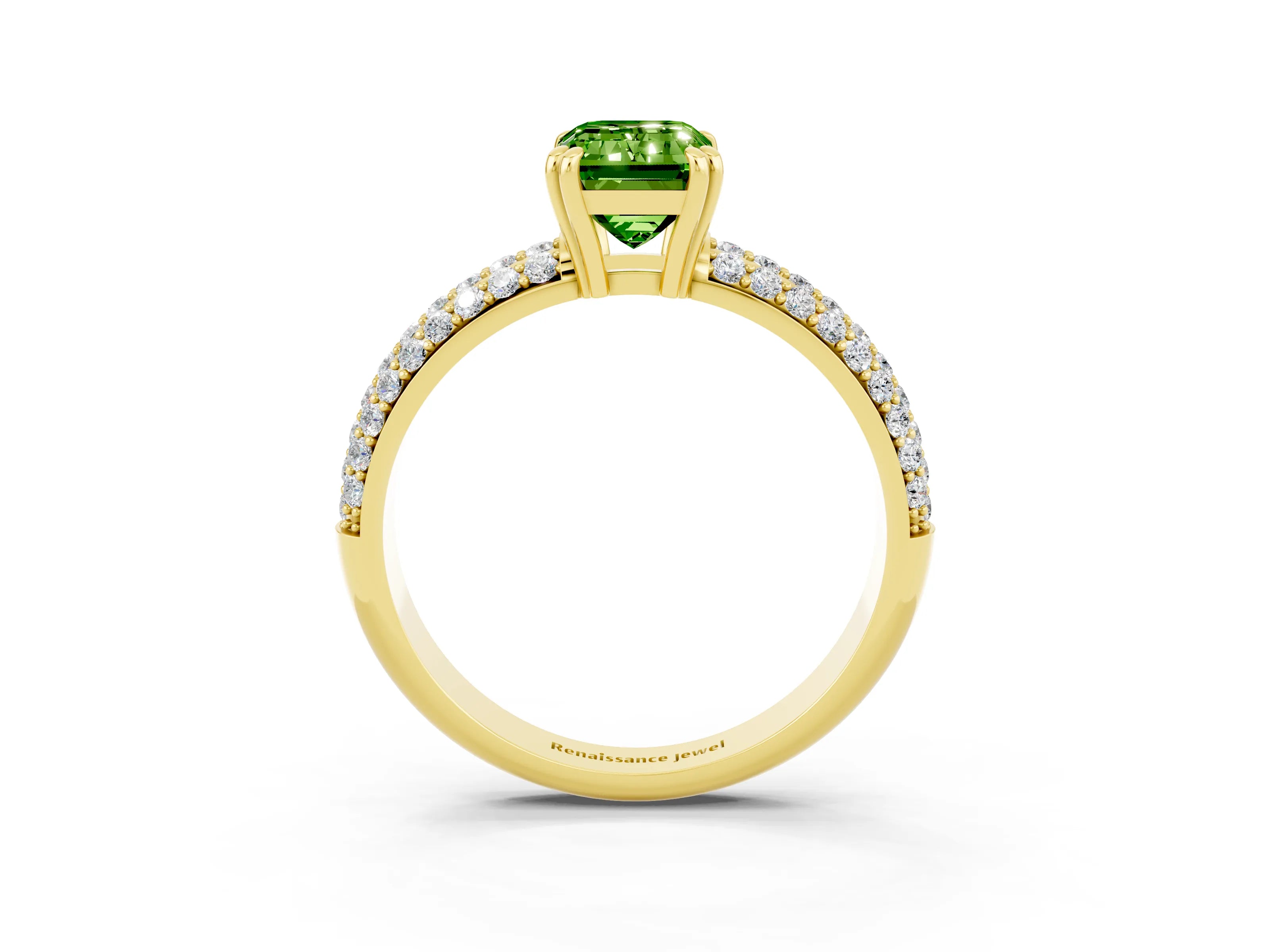 Yellow gold Emerald Cut Cut Pave Diamond Engagement Ring with Channel Set Band and Four-Prong Setting_3