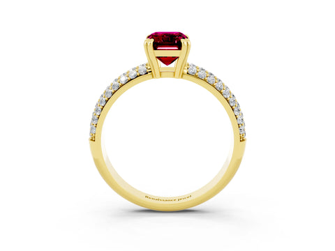 Yellow gold Emerald Cut Cut Pave Diamond Engagement Ring with Channel Set Band and Four-Prong Setting_3
