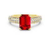 Yellow gold Emerald Cut Cut Pave Diamond Engagement Ring with Channel Set Band and Four-Prong Setting