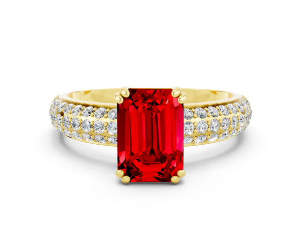 Yellow gold Emerald Cut Cut Pave Diamond Engagement Ring with Channel Set Band and Four-Prong Setting