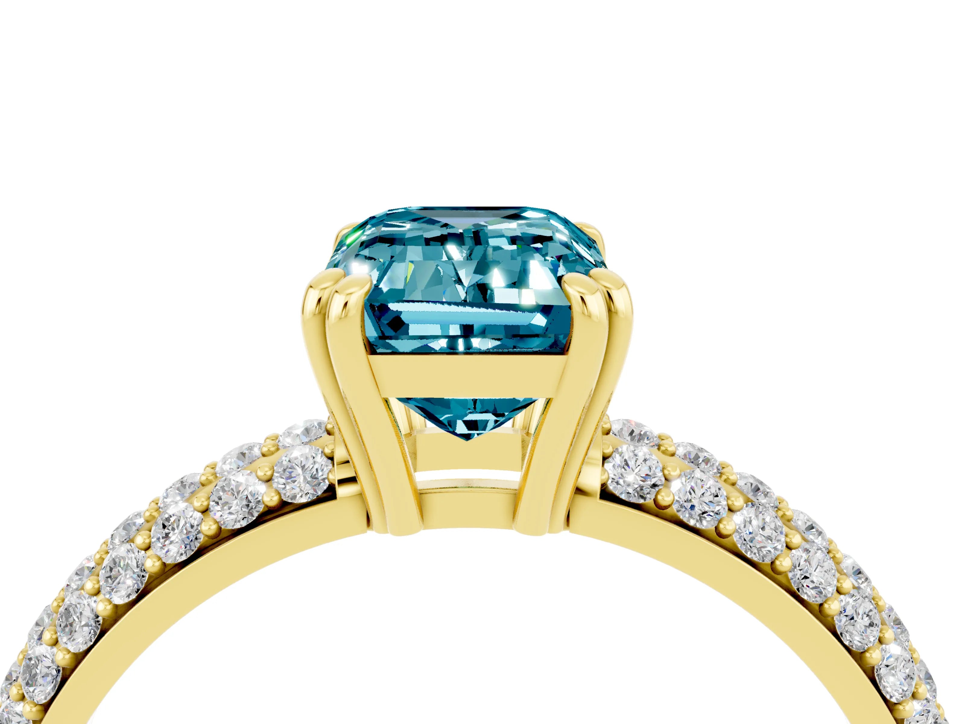Yellow gold Emerald Cut Cut Pave Diamond Engagement Ring with Channel Set Band and Four-Prong Setting_4