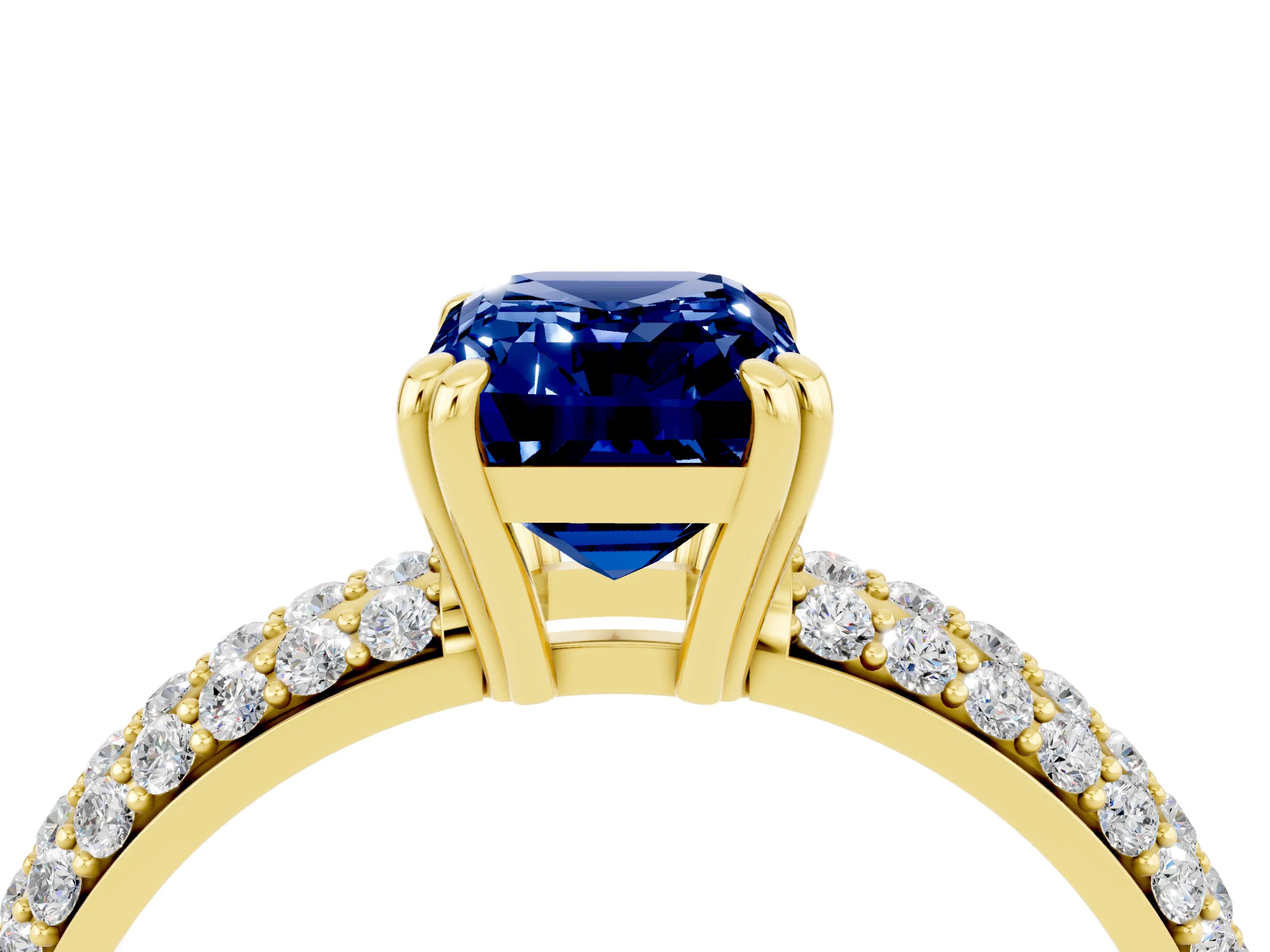 Yellow gold Emerald Cut Cut Pave Diamond Engagement Ring with Channel Set Band and Four-Prong Setting_4