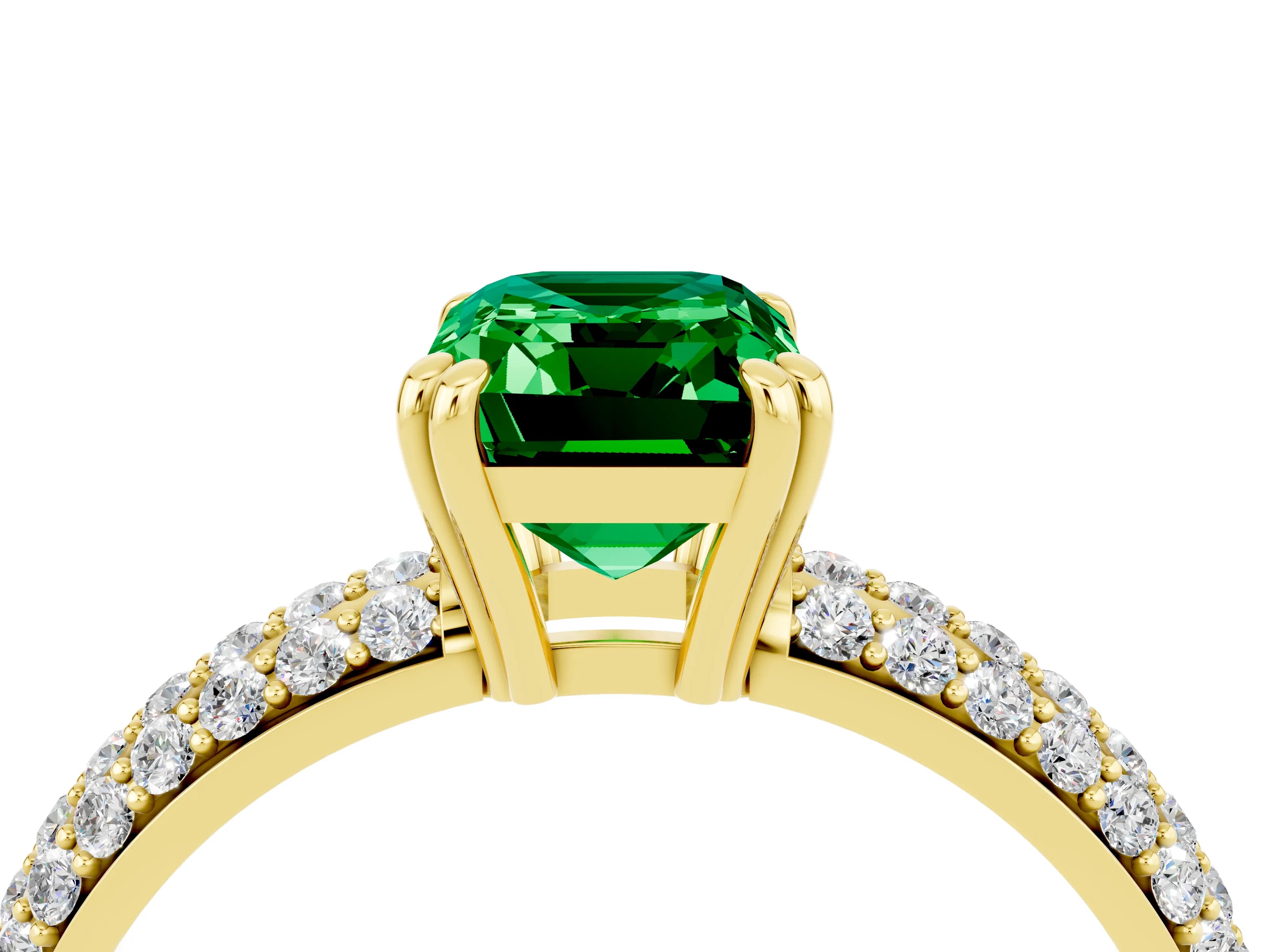 Yellow gold Emerald Cut Cut Pave Diamond Engagement Ring with Channel Set Band and Four-Prong Setting_4
