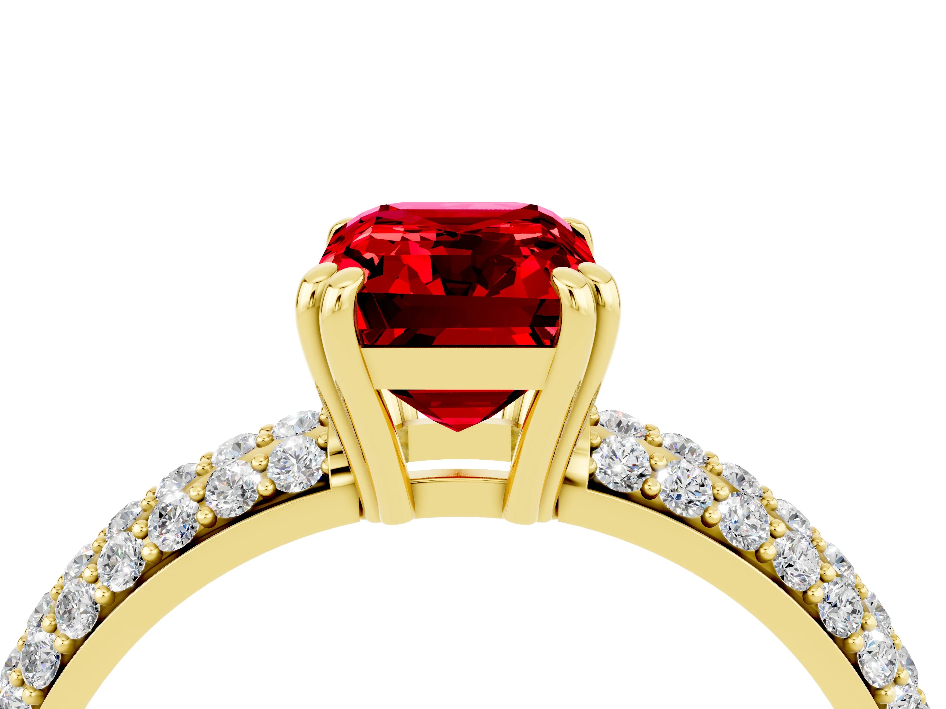 Yellow gold Emerald Cut Cut Pave Diamond Engagement Ring with Channel Set Band and Four-Prong Setting_4
