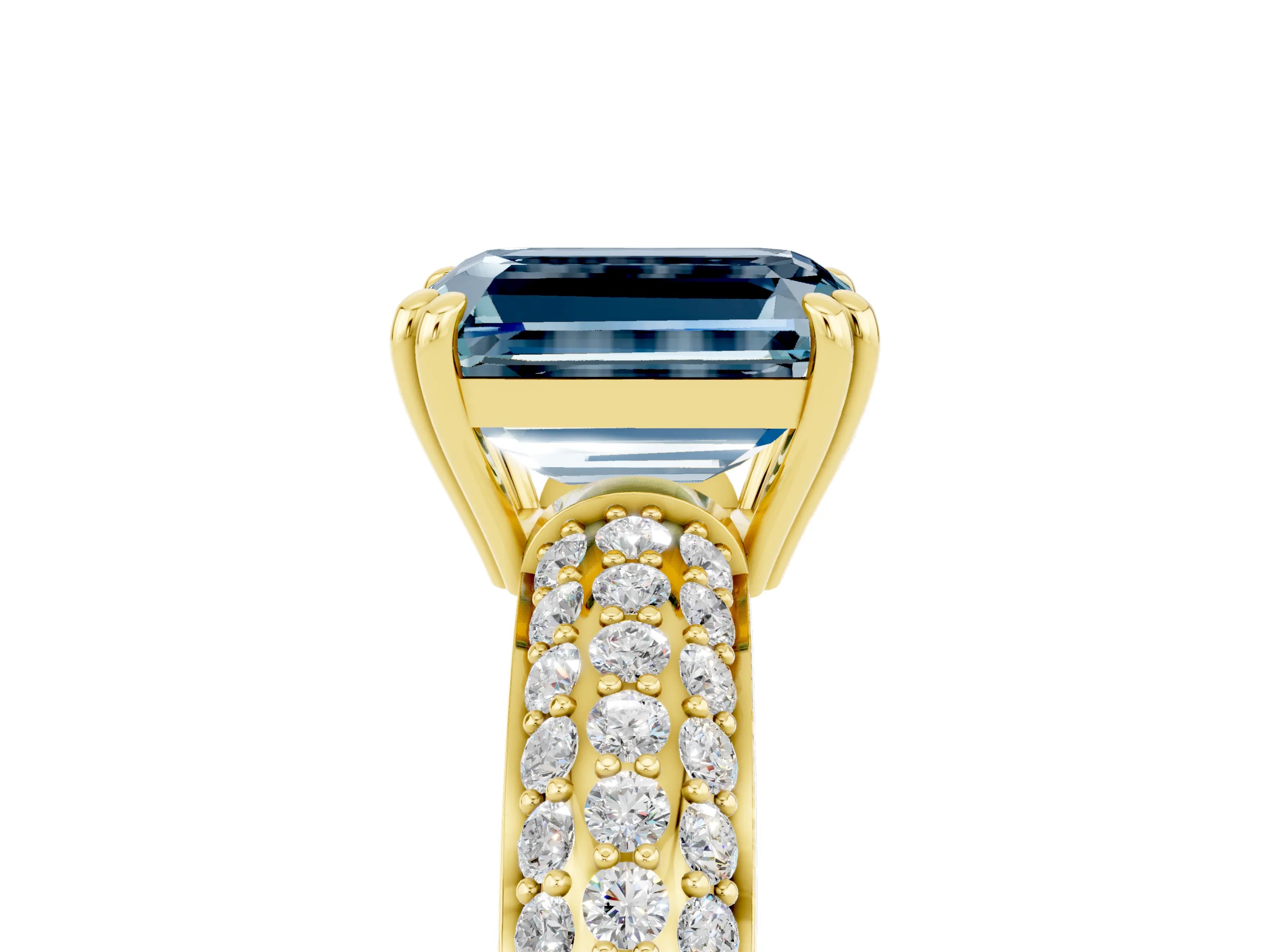 Yellow gold Emerald Cut Cut Pave Diamond Engagement Ring with Channel Set Band and Four-Prong Setting_5