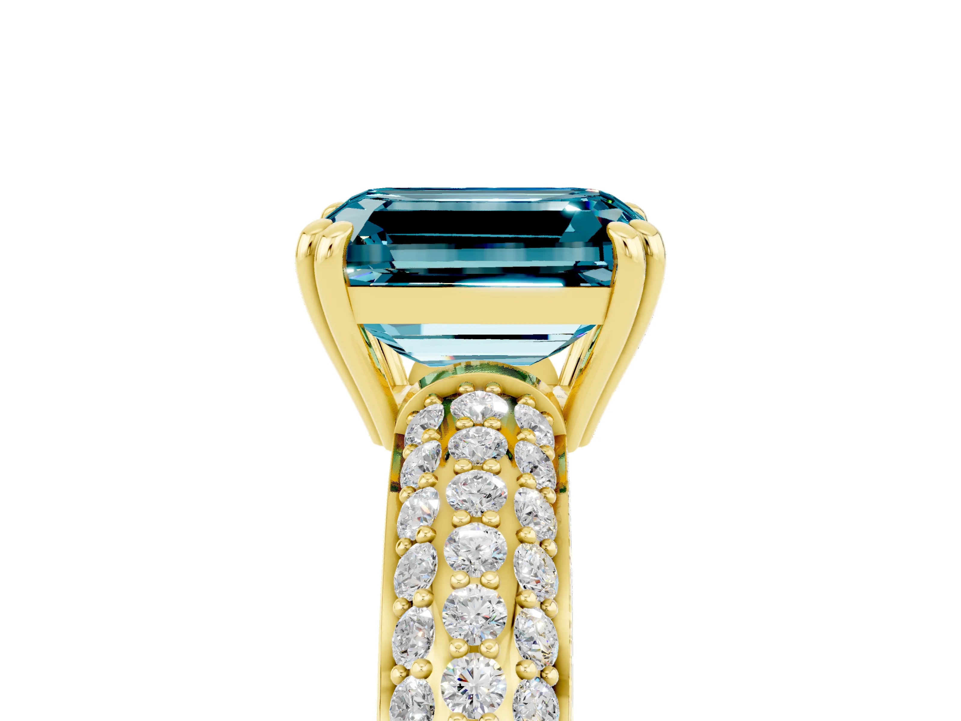 Yellow gold Emerald Cut Cut Pave Diamond Engagement Ring with Channel Set Band and Four-Prong Setting_5
