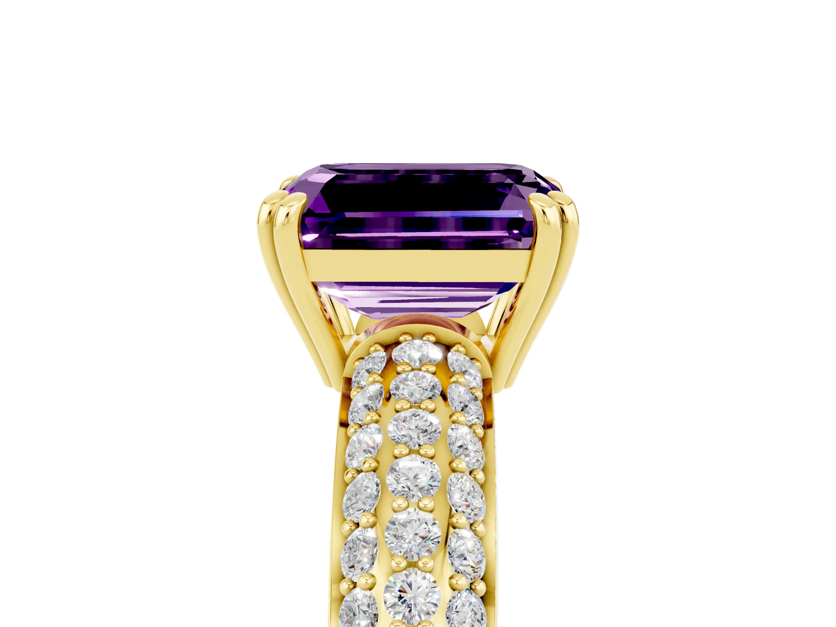 Yellow gold Emerald Cut Cut Pave Diamond Engagement Ring with Channel Set Band and Four-Prong Setting_5