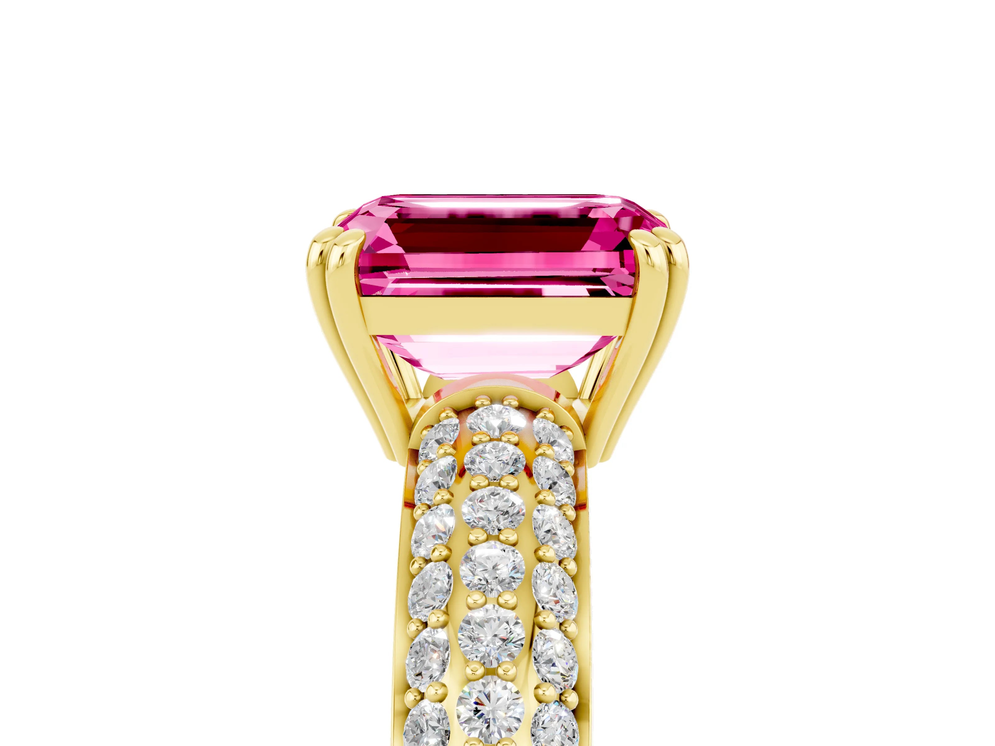 Yellow gold Emerald Cut Cut Pave Diamond Engagement Ring with Channel Set Band and Four-Prong Setting_5