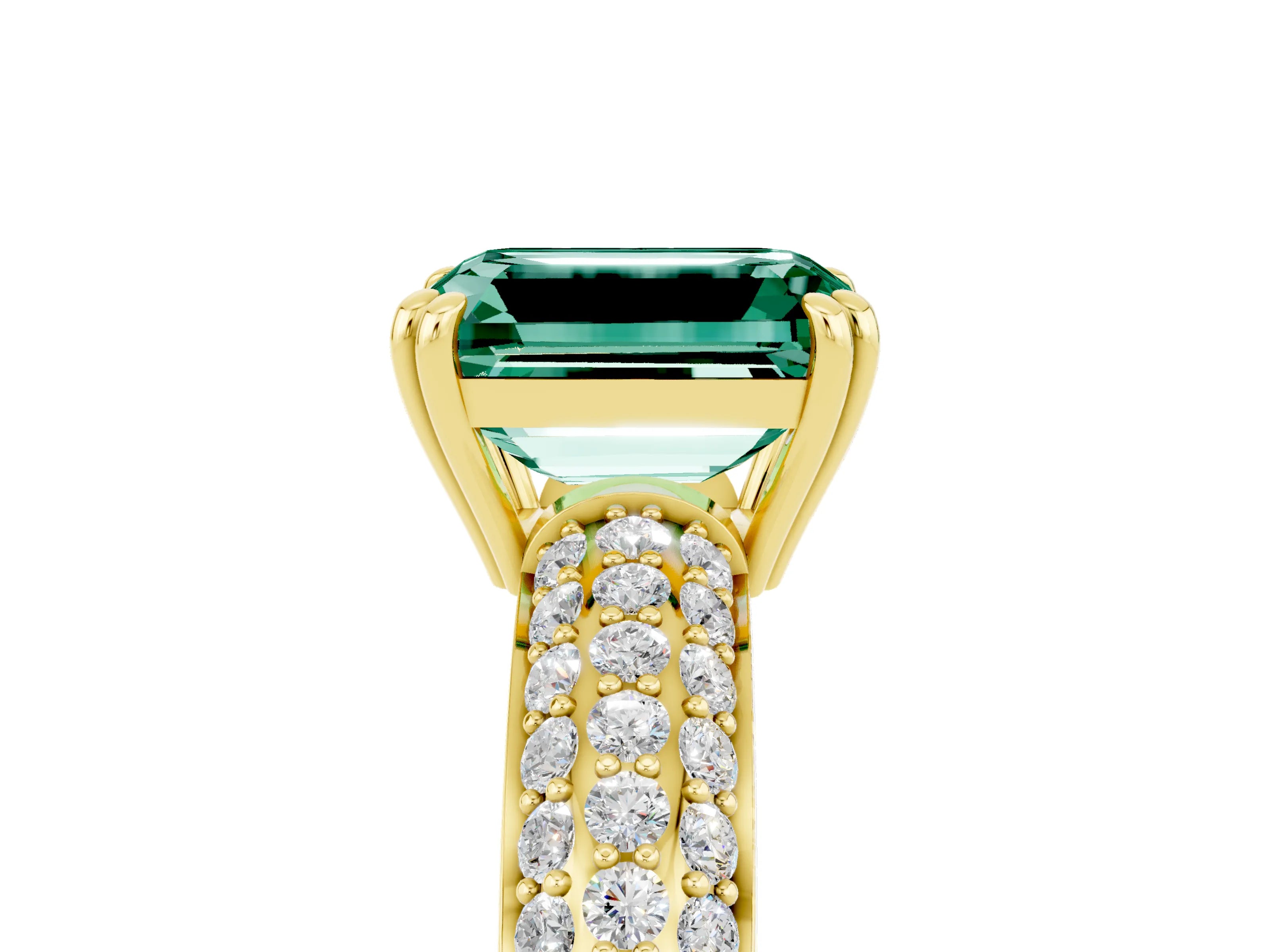 Yellow gold Emerald Cut Cut Pave Diamond Engagement Ring with Channel Set Band and Four-Prong Setting_5