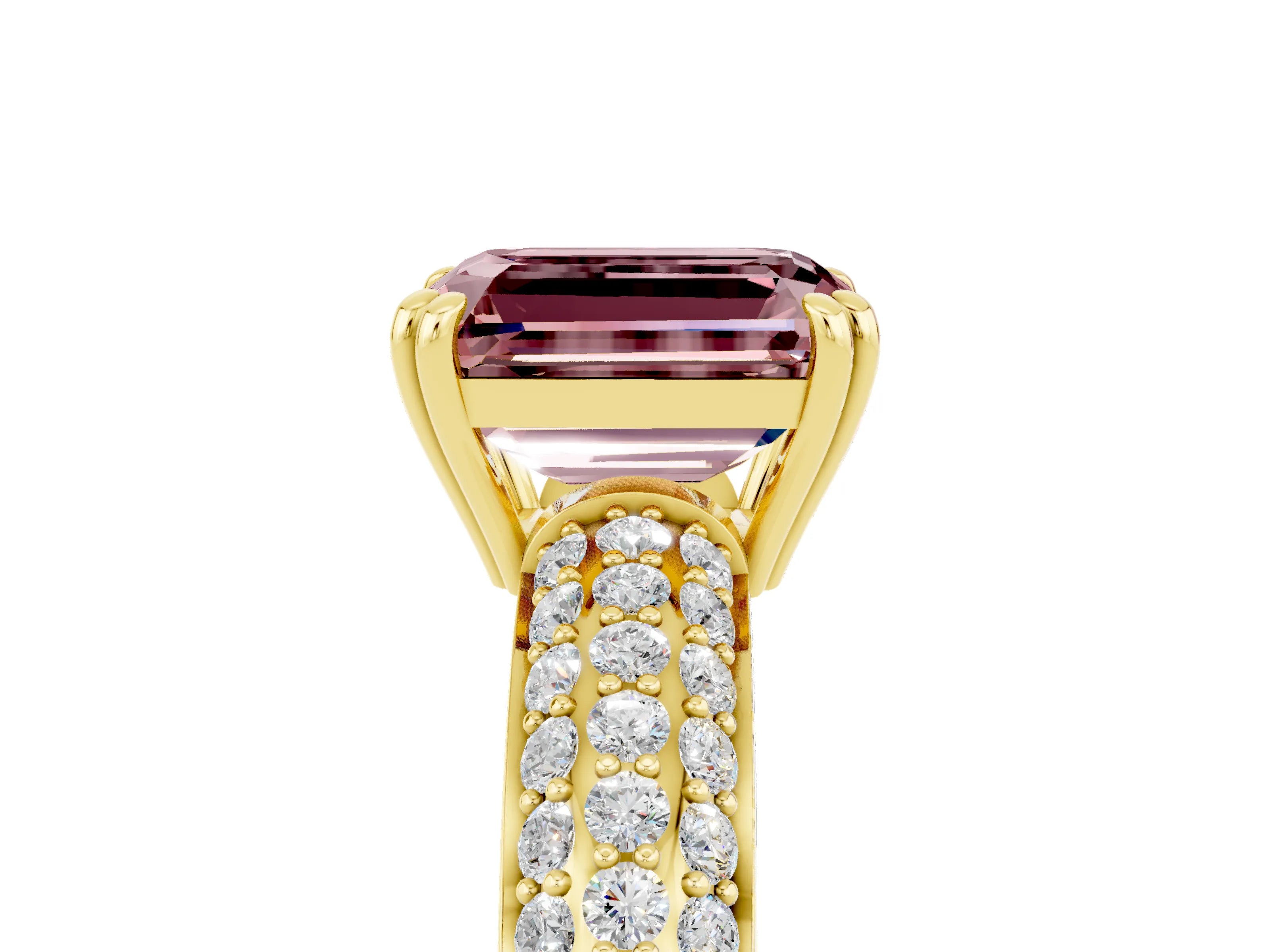 Yellow gold Emerald Cut Cut Pave Diamond Engagement Ring with Channel Set Band and Four-Prong Setting_5