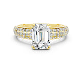 Yellow gold Emerald Cut Cut Pave Diamond Engagement Ring with Channel Set Band and Four-Prong Setting