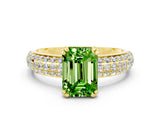 Yellow gold Emerald Cut Cut Pave Diamond Engagement Ring with Channel Set Band and Four-Prong Setting