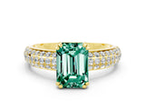 Yellow gold Emerald Cut Cut Pave Diamond Engagement Ring with Channel Set Band and Four-Prong Setting