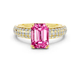 Yellow gold Emerald Cut Cut Pave Diamond Engagement Ring with Channel Set Band and Four-Prong Setting