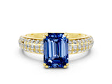Yellow gold Emerald Cut Cut Pave Diamond Engagement Ring with Channel Set Band and Four-Prong Setting