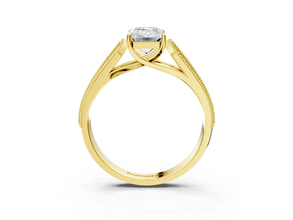 Yellow gold Emerald Cut Cut Pave Split Shank Engagement Ring with Four-Prong Setting