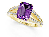 Yellow gold Emerald Cut Cut Split Shank Pave Diamond Engagement Ring with Four-Prong Setting_1