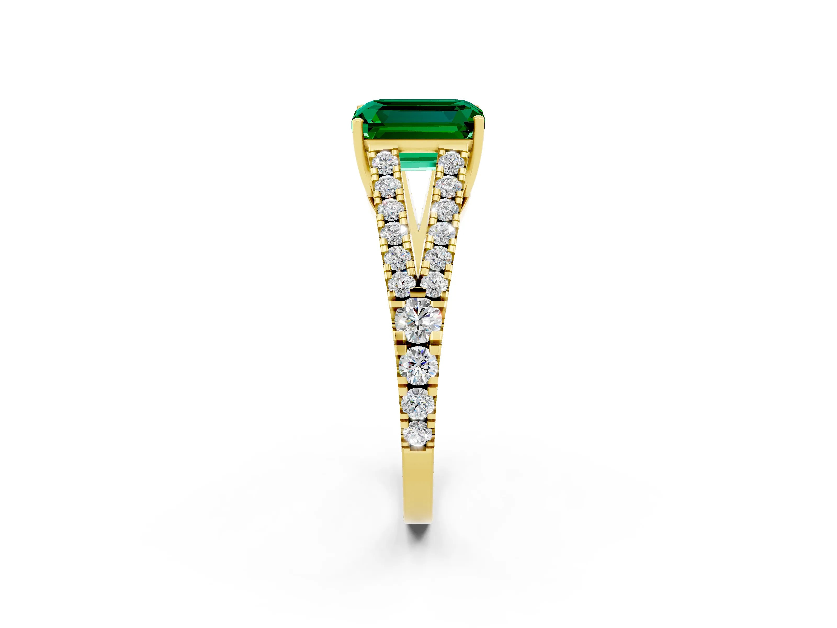 Yellow gold Emerald Cut Cut Split Shank Pave Diamond Engagement Ring with Four-Prong Setting_2