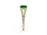 Yellow gold Emerald Cut Cut Split Shank Pave Diamond Engagement Ring with Four-Prong Setting_2