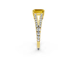 Yellow gold Emerald Cut Cut Split Shank Pave Diamond Engagement Ring with Four-Prong Setting_2