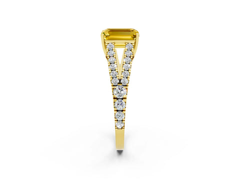 Yellow gold Emerald Cut Cut Split Shank Pave Diamond Engagement Ring with Four-Prong Setting_2