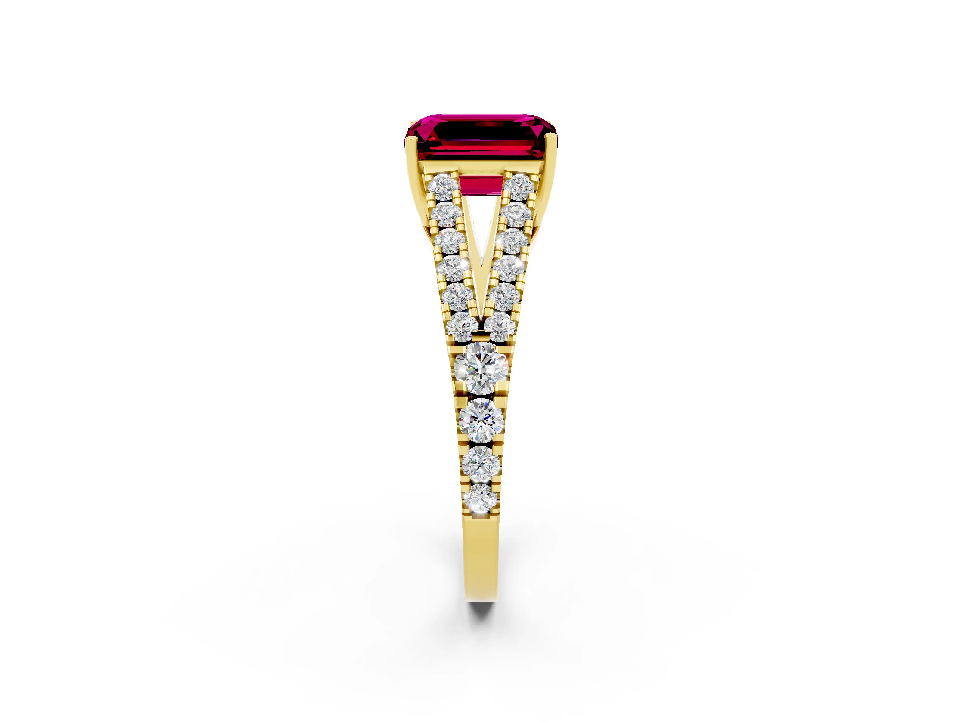 Yellow gold Emerald Cut Cut Split Shank Pave Diamond Engagement Ring with Four-Prong Setting_2
