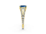 Yellow gold Emerald Cut Cut Split Shank Pave Diamond Engagement Ring with Four-Prong Setting_2