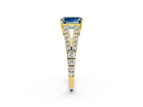 Yellow gold Emerald Cut Cut Split Shank Pave Diamond Engagement Ring with Four-Prong Setting_2
