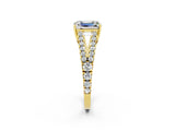 Yellow gold Emerald Cut Cut Split Shank Pave Diamond Engagement Ring with Four-Prong Setting_2