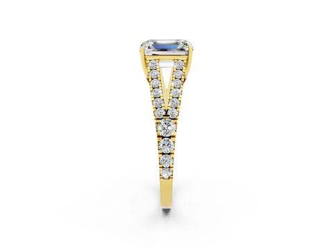Yellow gold Emerald Cut Cut Split Shank Pave Diamond Engagement Ring with Four-Prong Setting_2